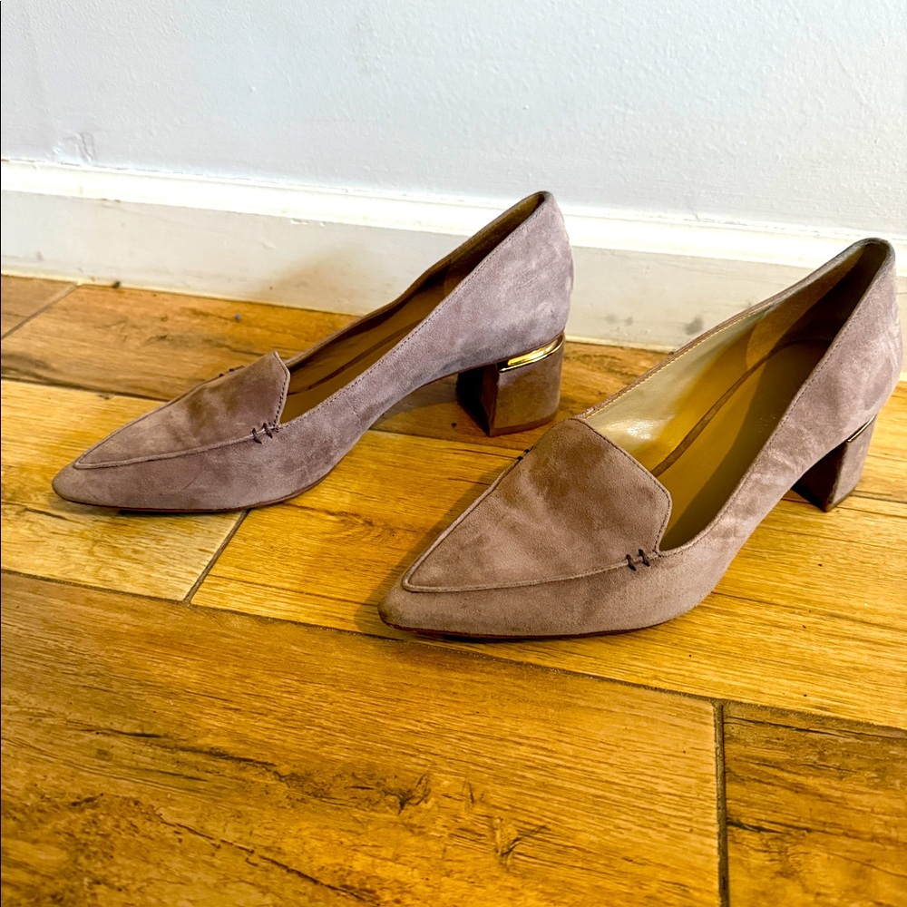Pointed Toe Suede Block Heel Loafers